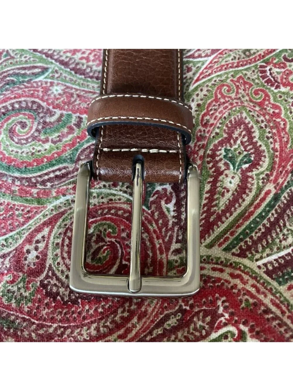 Daniel Cremieux Belt Brown Full Grain Leather 38/95 Silver Toned Metal Buckle